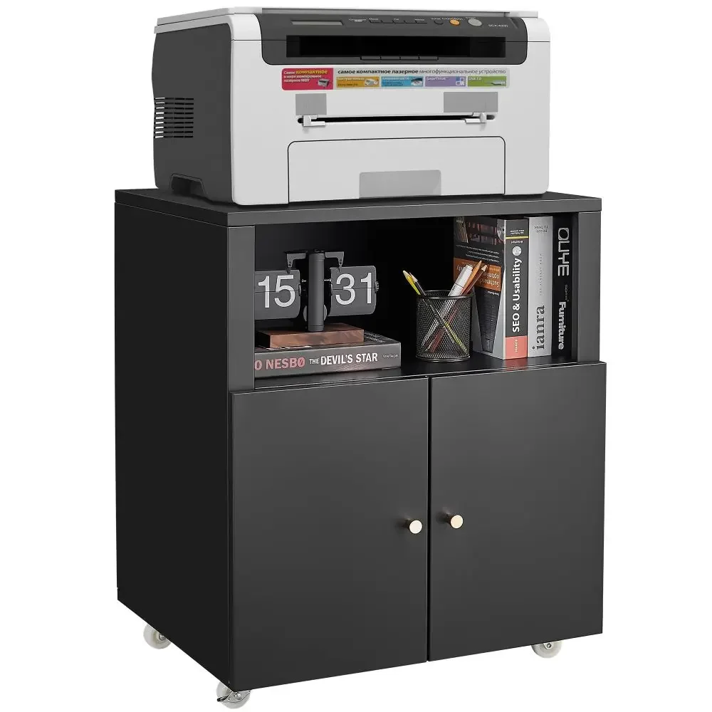 

Подставка для принтера для домашнего офиса на колесах, стол для принтера с дверцей для хранения документов, мобильный горизонтальный шкаф для документов с открытыми полками для хранения