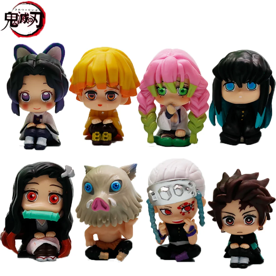 

New Q Version Demon Slayer Sitting Ghost Doll Tanjiro Nidouzi Inosuke Zenizu Figural PVC Model