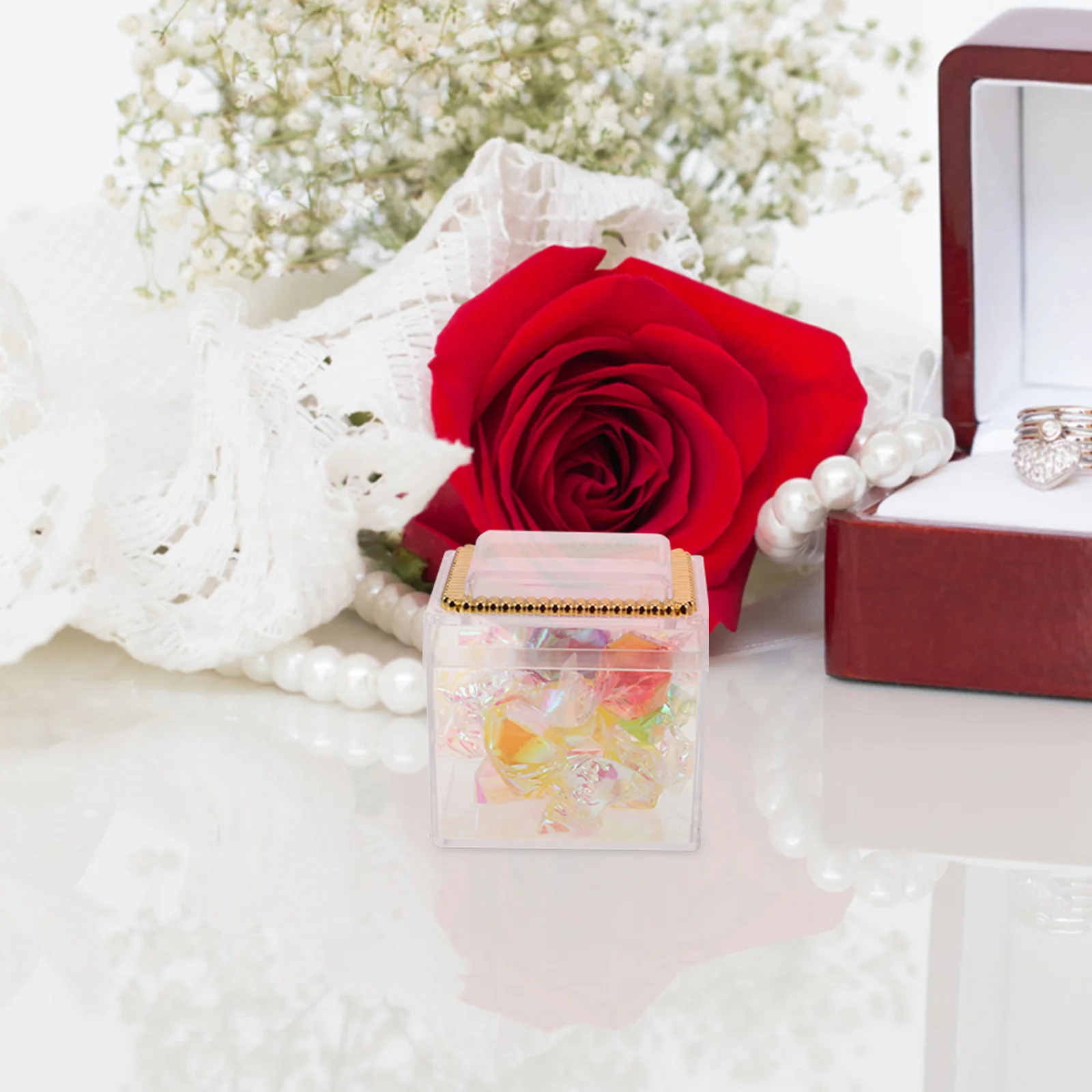 12 قطعة من صناديق الحلوى المربعة الشفافة، حاويات شفافة لحفلات الزفاف، شوكولاتة الزفاف، تخزين المجوهرات، صندوق حلوى شفاف مربع