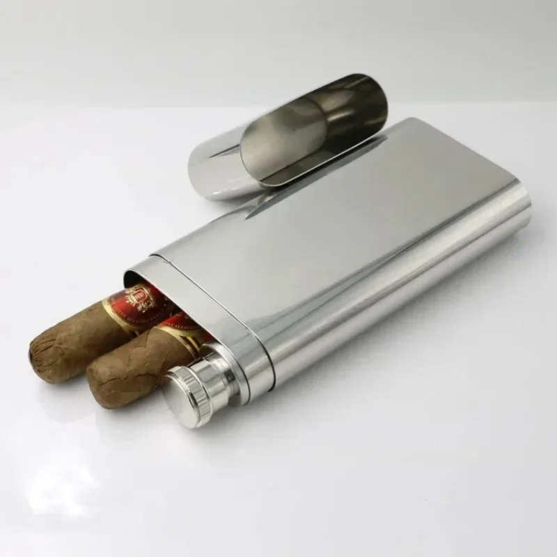 

2 In 1 Cigar Case And Hip Flask With Mini Funnel Portable Cigar Storage Box Travel Pocket Cigar Humidor Holder Humidor Case