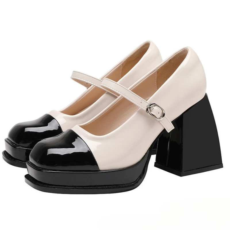 

Fashion Platform Mary Jane Shoes Women Buckle Square Toe Pumps Shallow Chunky Heel Dress Shoes Elegant Brand High Heels Female
