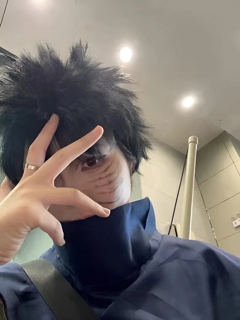 Uchiha Obito Tobi disfraz de Cosplay, tocado, peluca de pelo negro