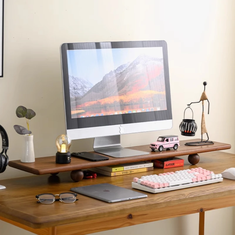 Walnut Monitor Stand Modern Workspace Desktop Riser for Computer/Laptop Ergonomic Office Organizer Display Screen Heighten Base