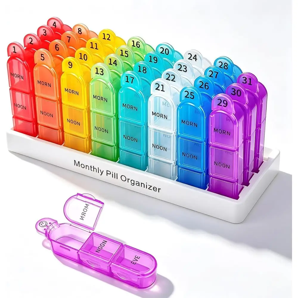 30-Day Pill Organizer with 3 Detachable Compartments for Daily Medication and Supplements