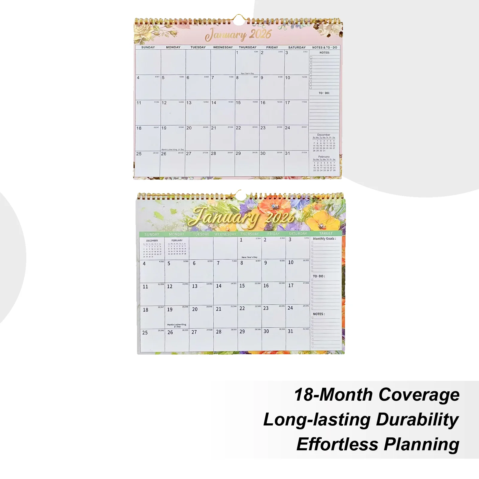 

2026 Flower Planner Wall Calendar 18 Month January 2026 - June 2027 Double Coil Binding Large Desk Calendar For Office Home
