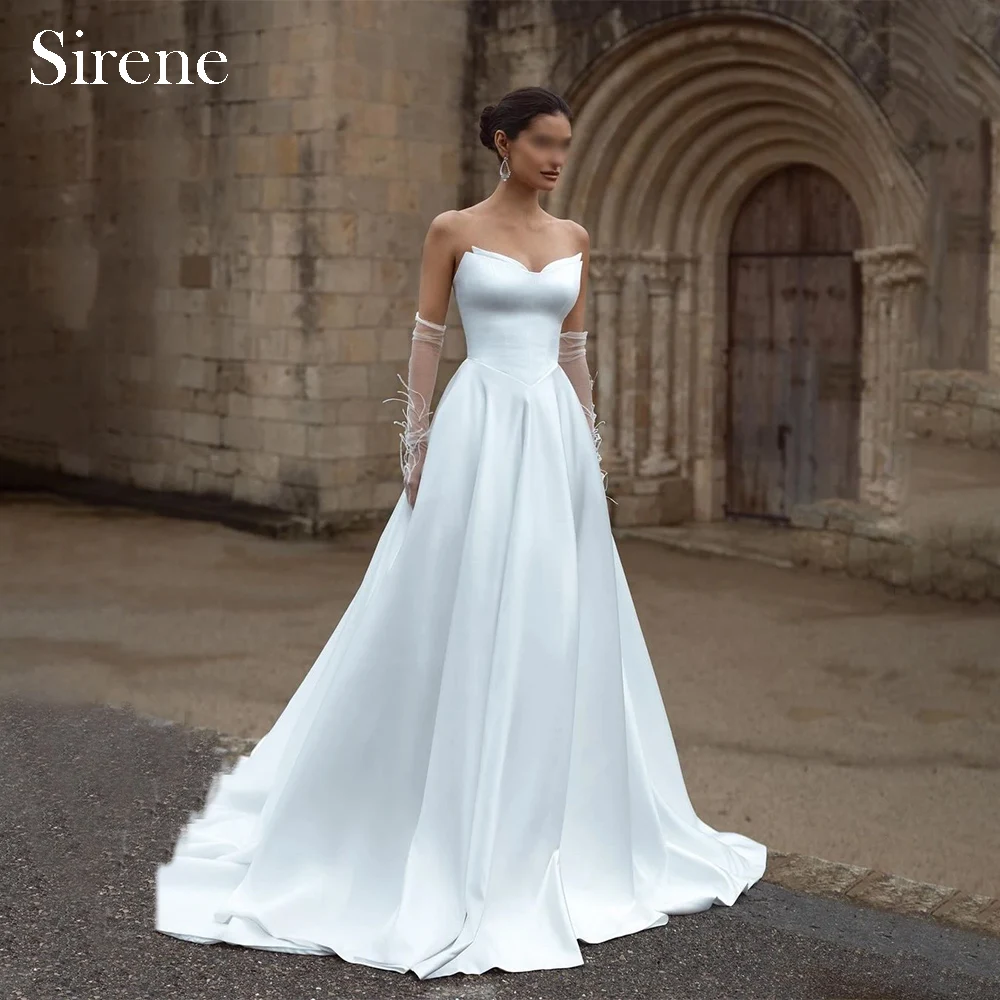 

Customized Elegant Simple White Wedding Dress 2025 Sweetheart Floor-Length Sweep Train Bride Gown Vestidos De Novias