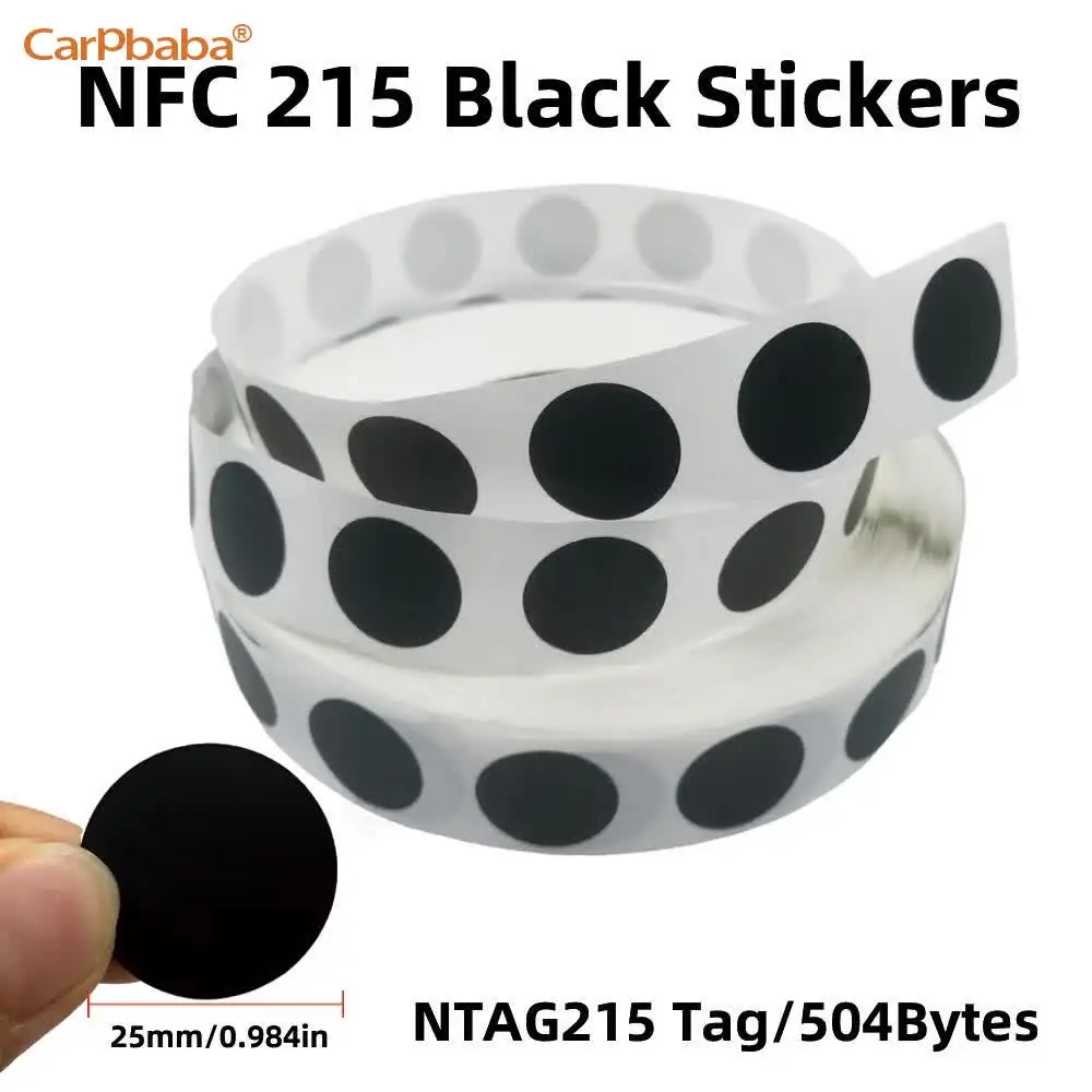 ブラック Ntag 215 NFC 電話利用可能 RFID タグステッカー粘着ラベル NFC Ntag215 自己粘着タグ 13.56MHz ISO14443A ステッカー