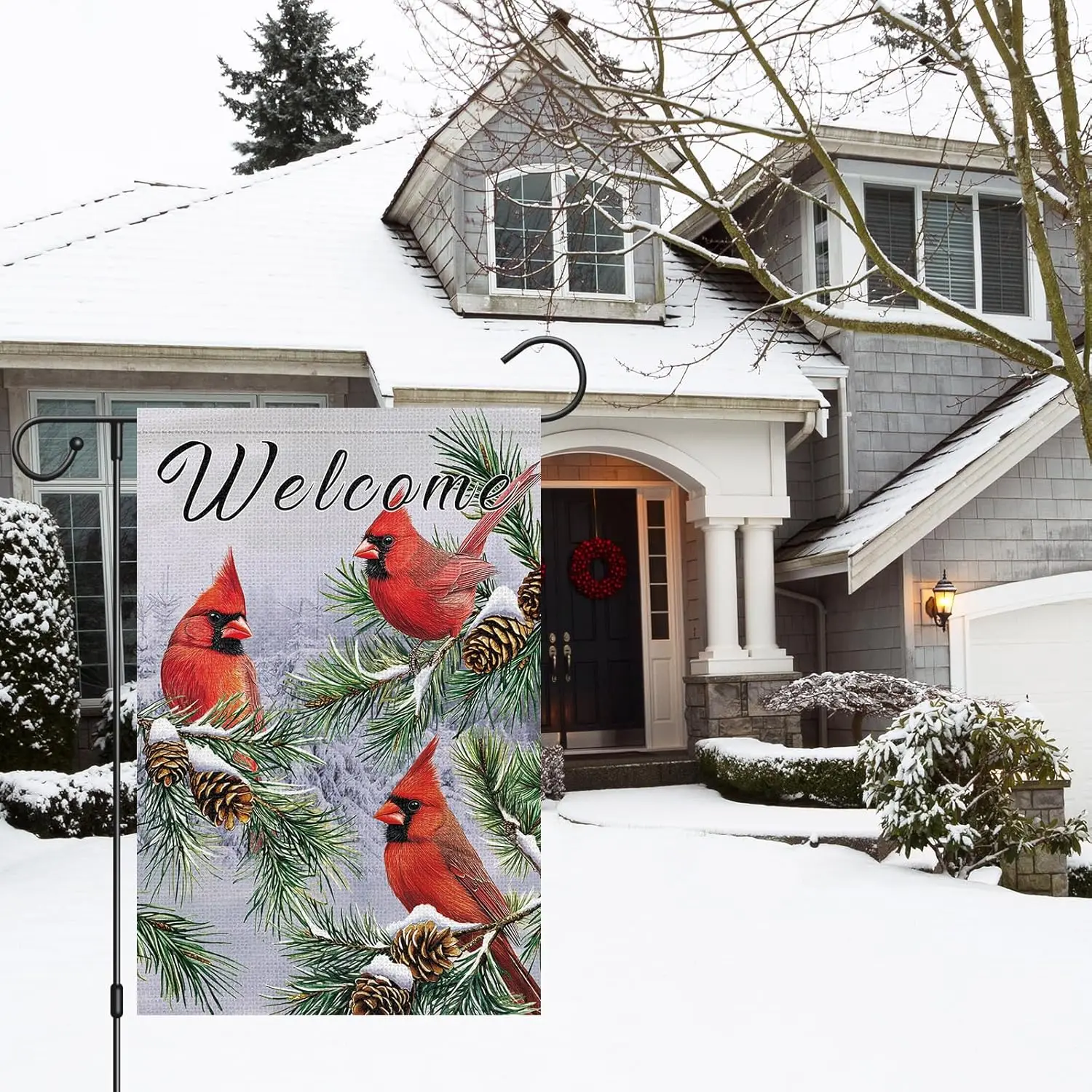 Welcome Winter Garden Flag 12x18 Double Sided Burlap Cardinals Snow Garden Yard Flags for Winter Christmas Seasonal Outside Outd