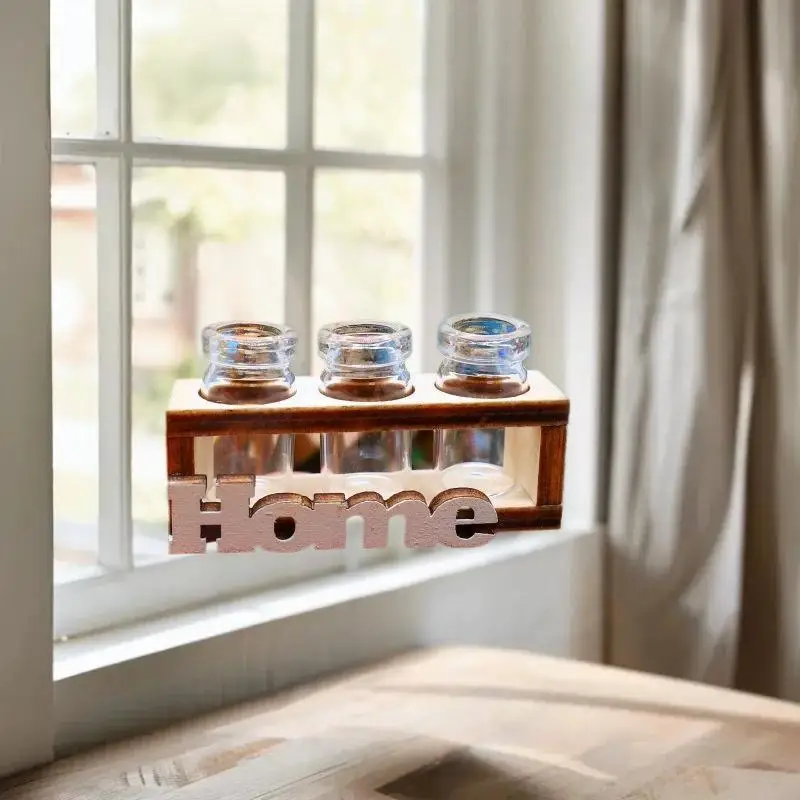 Compact Glass Bouquet Vase Miniature 1:12 Scale Dollhouse DIY Wood Hydroponic Flower Stand, Home & Garden Decoration Playset