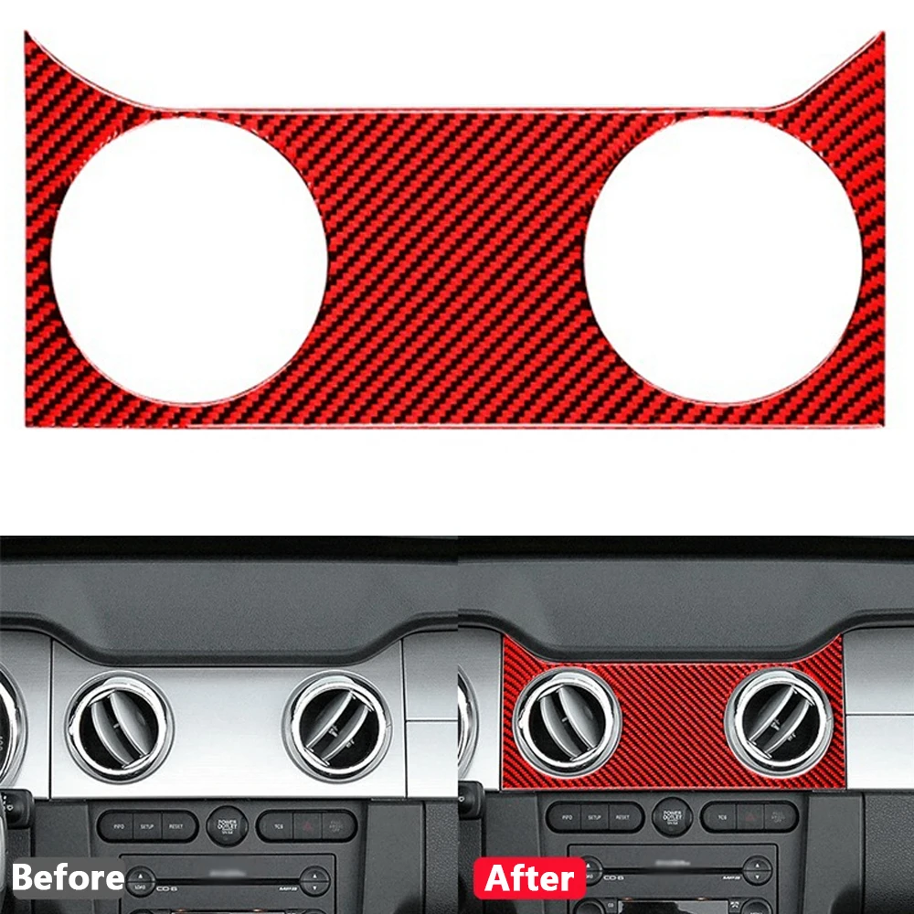 Carbon Fiber Red Car Air Condition Vent Outlet Cover Trim for Ford Mustang GT 2005 2006 2007 2008 2009 view 4
