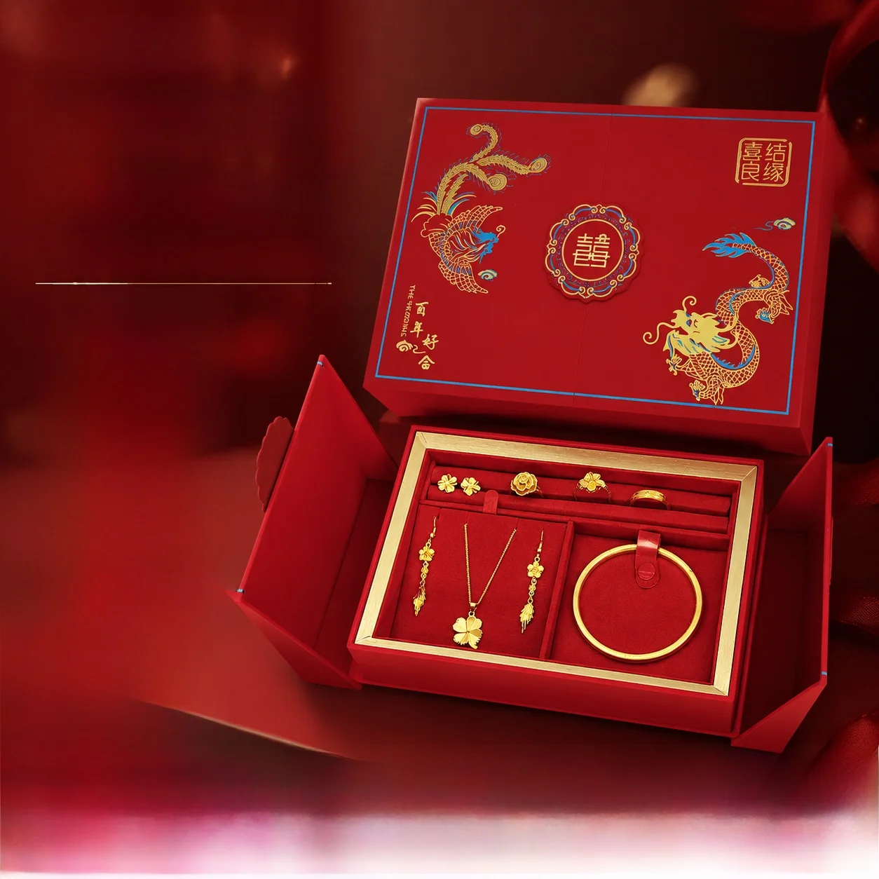 gold-wedding-celebration-red-storage-box-elegant-jewelry-box-hardware-for-hand-bracelet-marriage-engagement-high-end-model