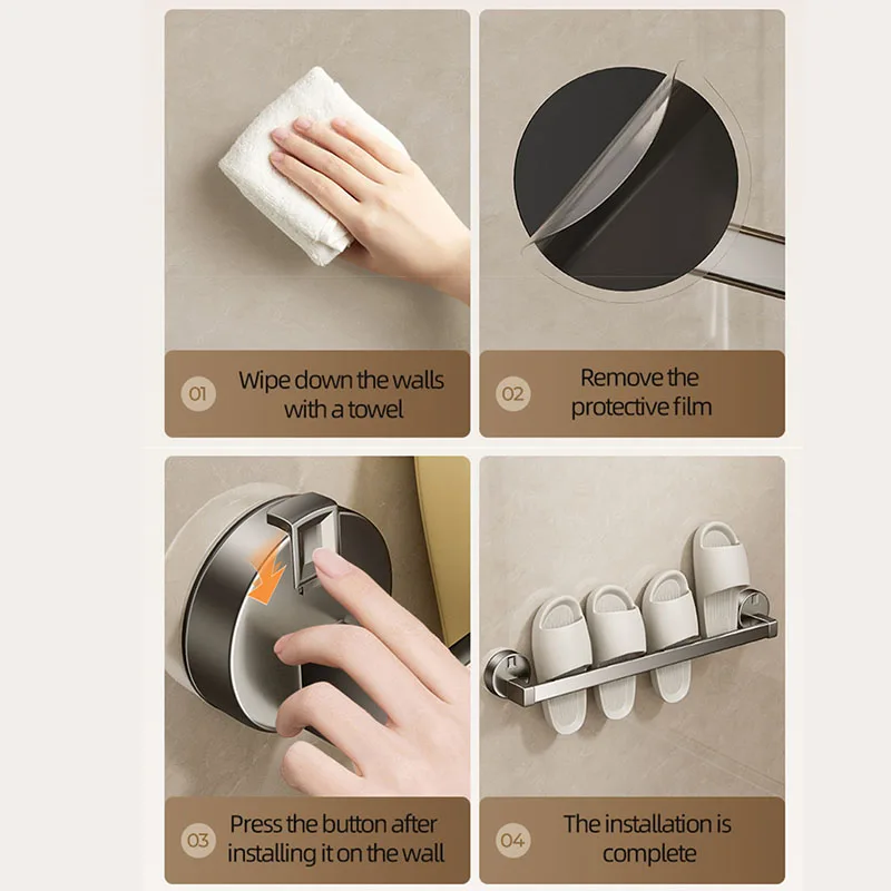 Non Perforated Suction Cup Wall Mounted Towel Rack, Bathroom Storage Rack, Bathroom Horizontal Bar Towel Rack