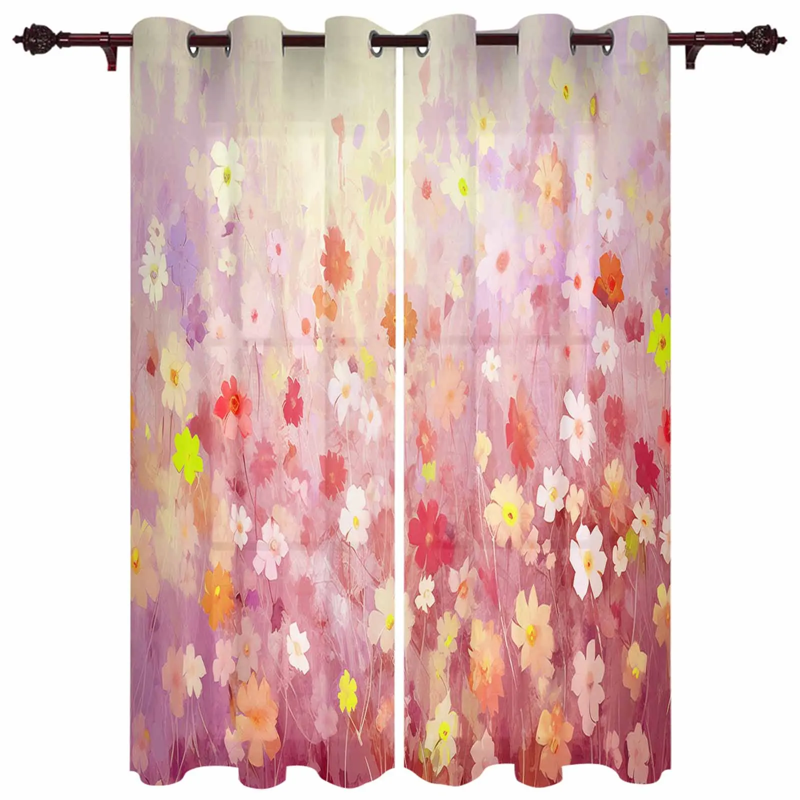 Spring Wallpaper Daisy Plant Oil Painting Abstract Living Room Curtains Modern Home Decor Kitchen Drapes Bedroom Window Curtains