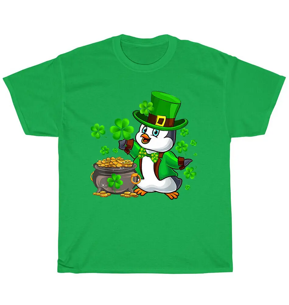 Penguin Leprechaun Shamrock Gold Coin Pot Irish St Patricks Day T-Shirt Anime Graphic T-shirts Y2K Tops Unisex Summer