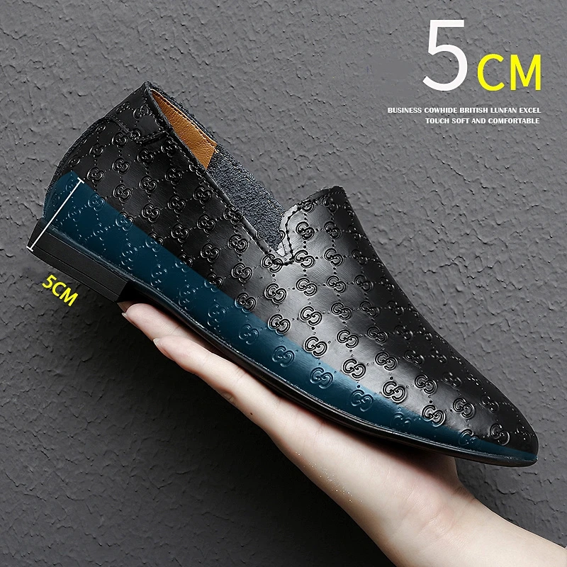 Brand Loafers Men Elevator Shoes Men\'s Casual Shoes Male Buiness Cow Leather Shoes Height Increase Shoes Insoles 5CM Formal Tall