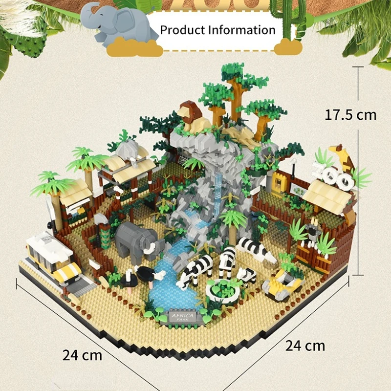 Blocos de construção do jardim zoológico, parque do deserto, elefante, leão, zebra, animais, brinquedos para meninos, presente para adultos, diy,