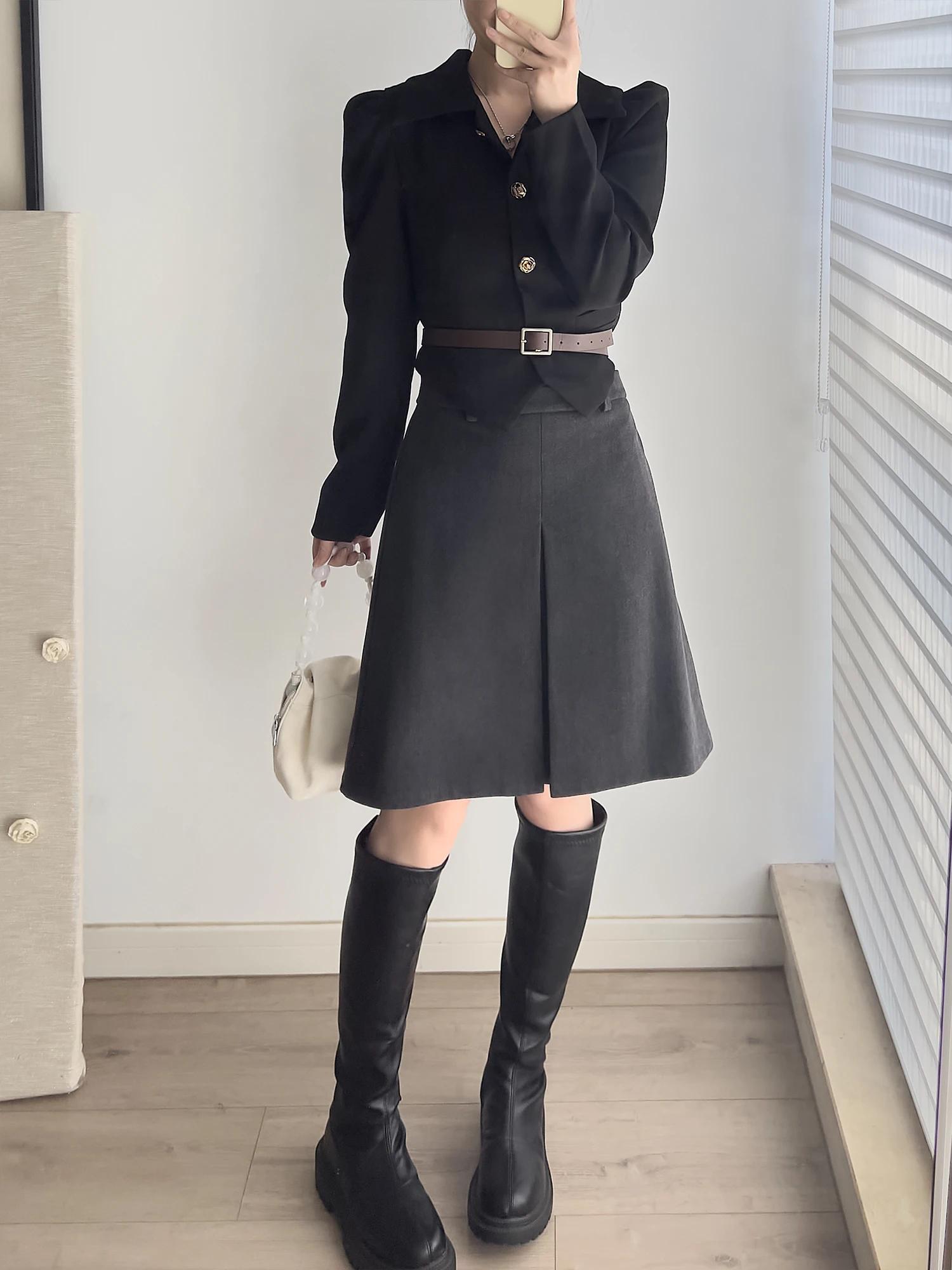 

Шерстяная юбка Bla Houtooth с высокой талией, приталенная, А-силуэта, повседневная, удобная для поездок на работу, элегантный простой дизайн, для города