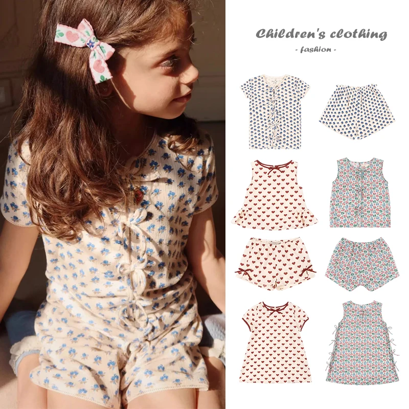 2025 KS مجموعة ملابس الفتيات الصيف رقيقة تي شيرت غير رسمي فستان الفتيات القوس الفتيات سترة علوية السراويل القطن ملابس الأطفال