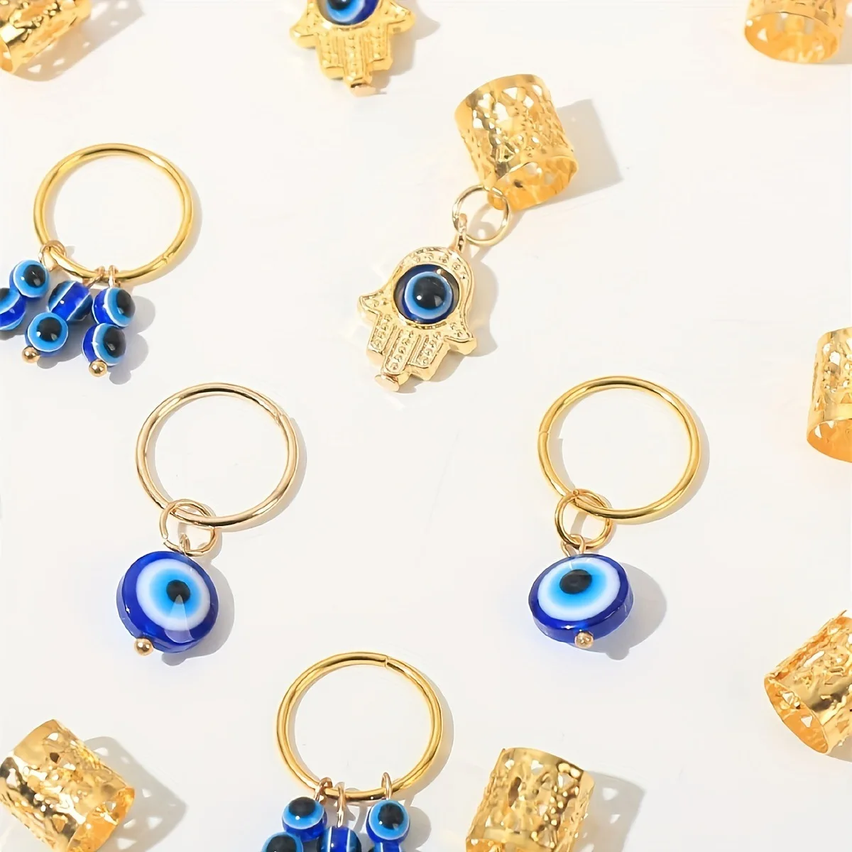 

Evil Eye Dreadlock Hair Rings Metal Braid Cuffs for African Twist Braids Ethnic Dance Accessory Findings