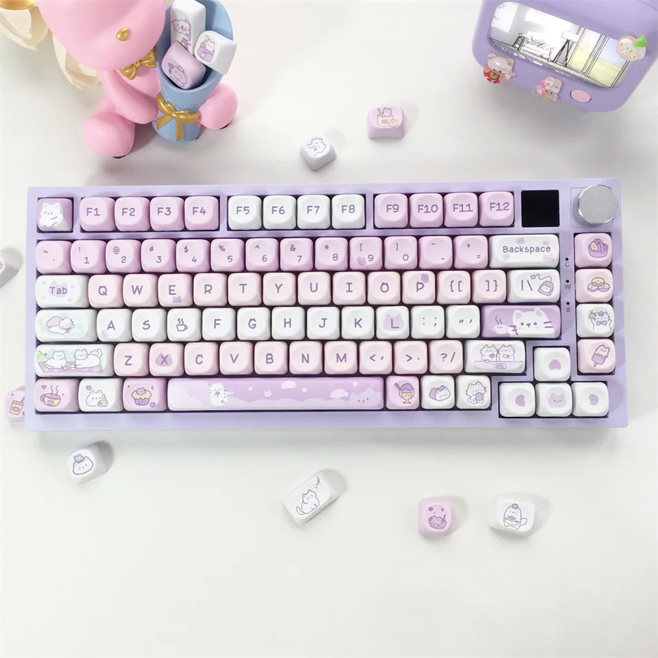 95Keys Dessert Cat Theme Keycaps MOA Profile PBT Key Caps Kit for 61/64/68/84/75/87Keys GMK67 Gaming Mechanical Keyboard Kit