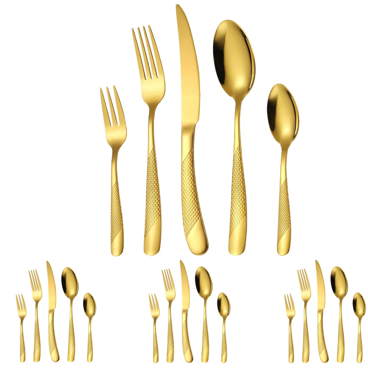 

A · HOUSEWARE Gold Silverware Hammered Stainless Steel Flatware Set for 4 Eating Utensils 20 Piece Tableware Forks Spoons Knives