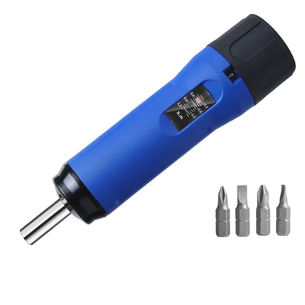 Precision Torque Driver with Four Interchangeable Bits and Visible Scale for Accurate Torque Control in Assembly and Calibration