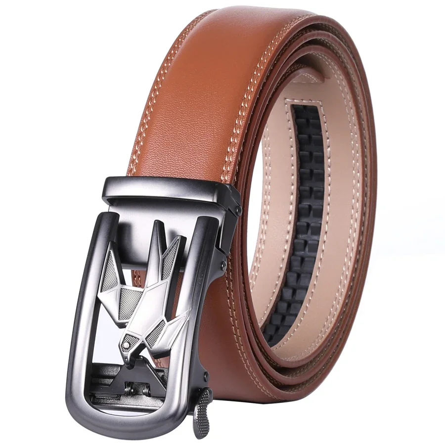 Plyesxale Gray Genuine Leather Belt For Men Automatic Luxury Business Formal Office Belt Mens Pigeon ceinture cuir homme B278