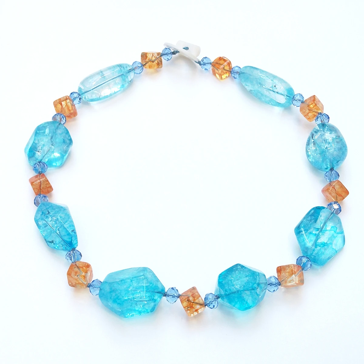 Lii Ji Real Stone Blue Crystal Orange Color Necklace 50cm Quartz Choker Women Summer Necklace