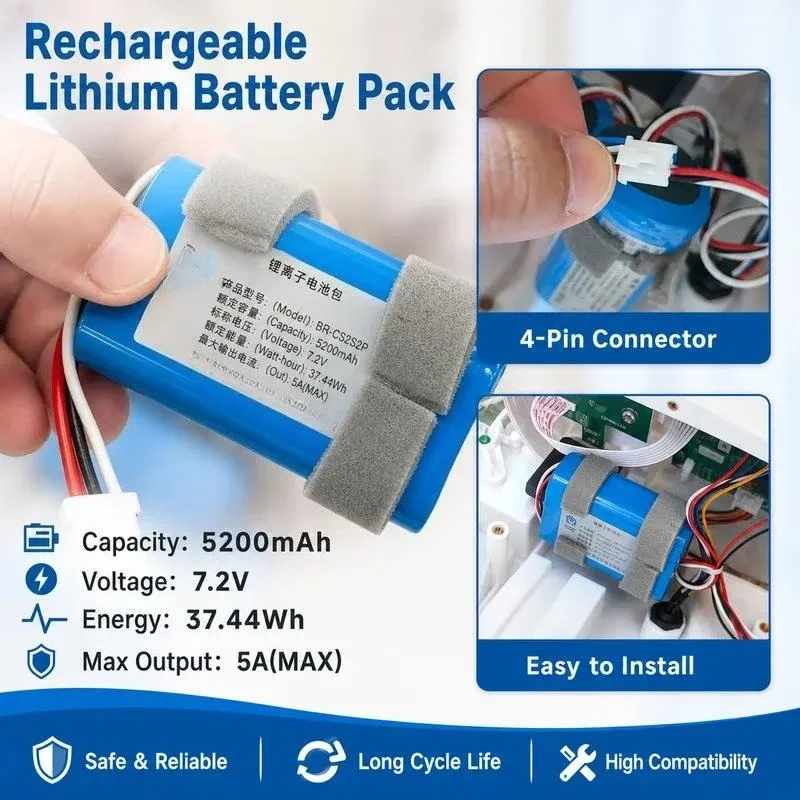 [New] 7.2V 5200mAh Rechargeable Lithium Battery Pack for Baitong Nutrition Pump