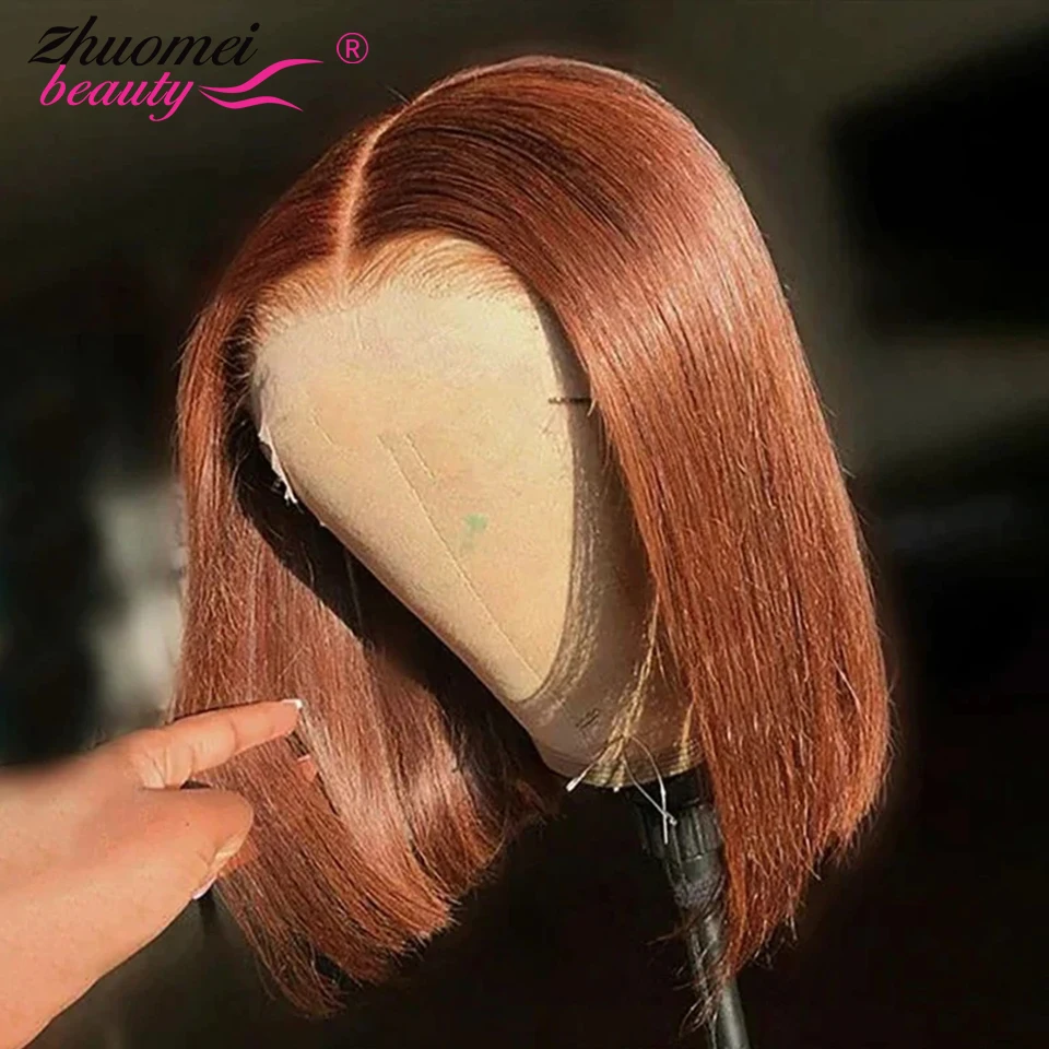 

Straight Short Bob Wig Reddish Brown Lace Front Wig 13x4 HD Bone Straight Human Hair Wigs For Women Pre plucked 4x4 Closure Wig