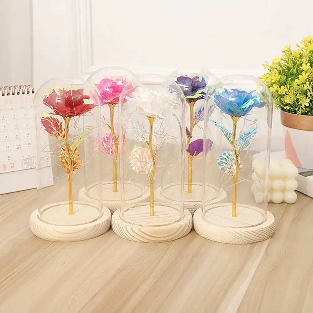 Rose Light Artificial Galaxy Rose Lamp with Butterfly and Colorful LED Rose Flowers In Glass Battery Powered Gifts for Women