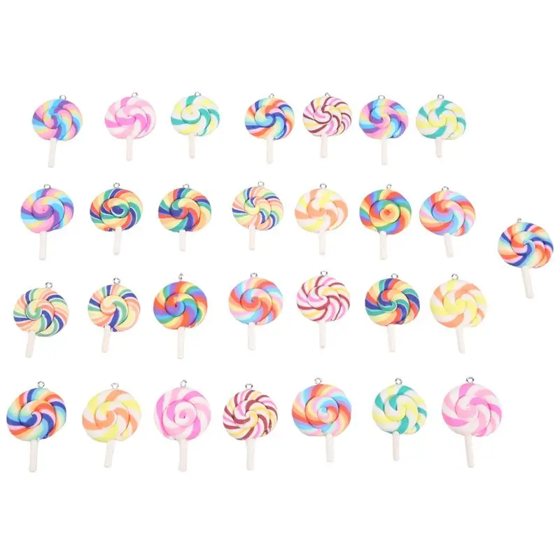

A21Q -Colorful Lollipops Clay Pendant Candy Lollipop Charms For DIY Handmade Crafts (30 Pieces)