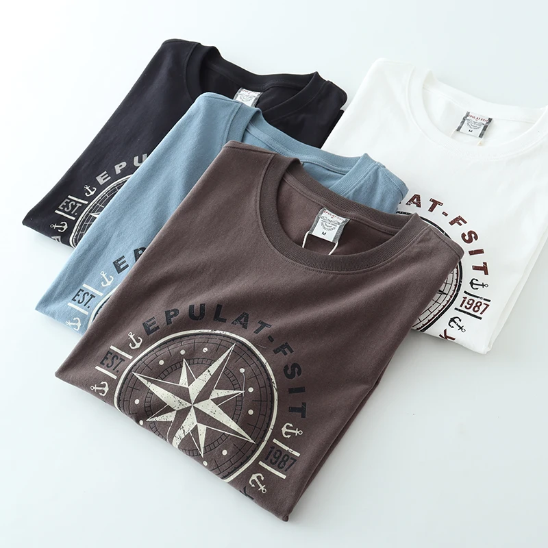 

00% Cotton Men's Retro American Casual T-irt ort Sve Versatile Comfortable Spring Summer Breathable Antibacterial