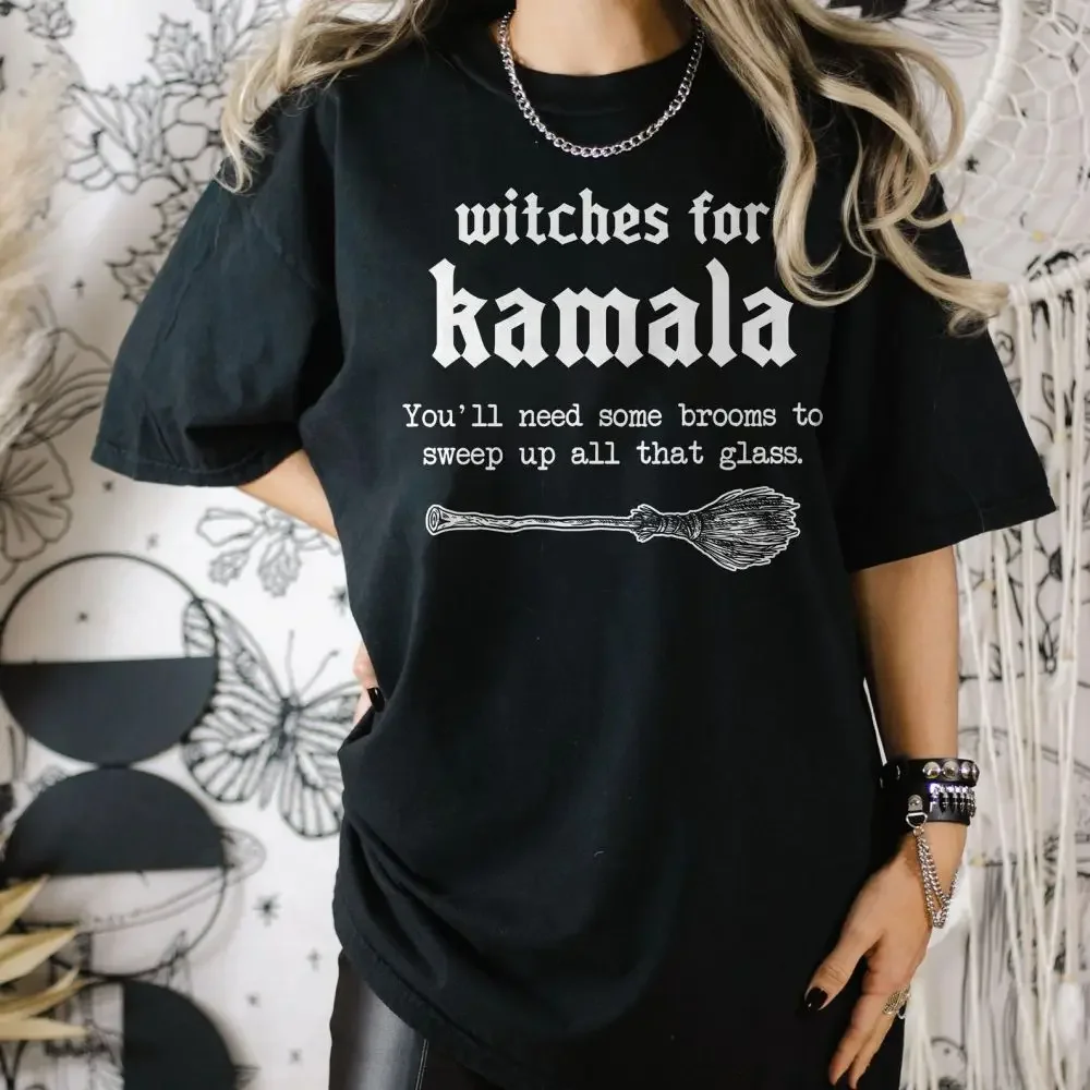 Kamala Harris Shirt 2024 President Election Shirt Witches for Kamala Shirt Halloween Witch Shirt Loose Unisex Y2K Tee Streetwear