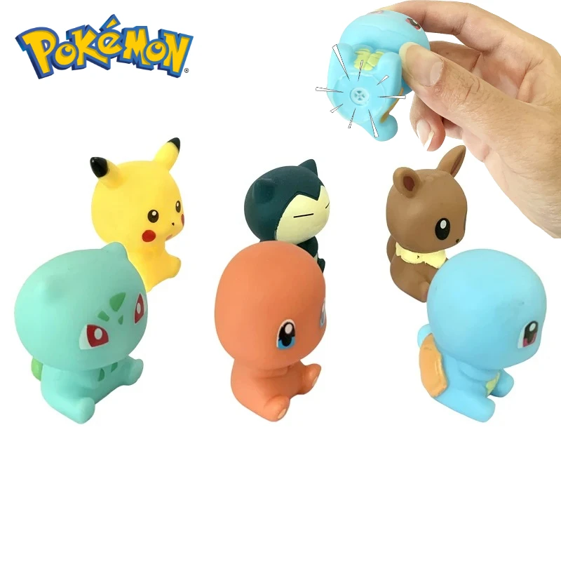 

6pcs Pokemon Anime Action Figures Children Bathroom Play Water Bath Toys Cute Pikachu Eevee Squeeze Toy Birthday Gift Ornament