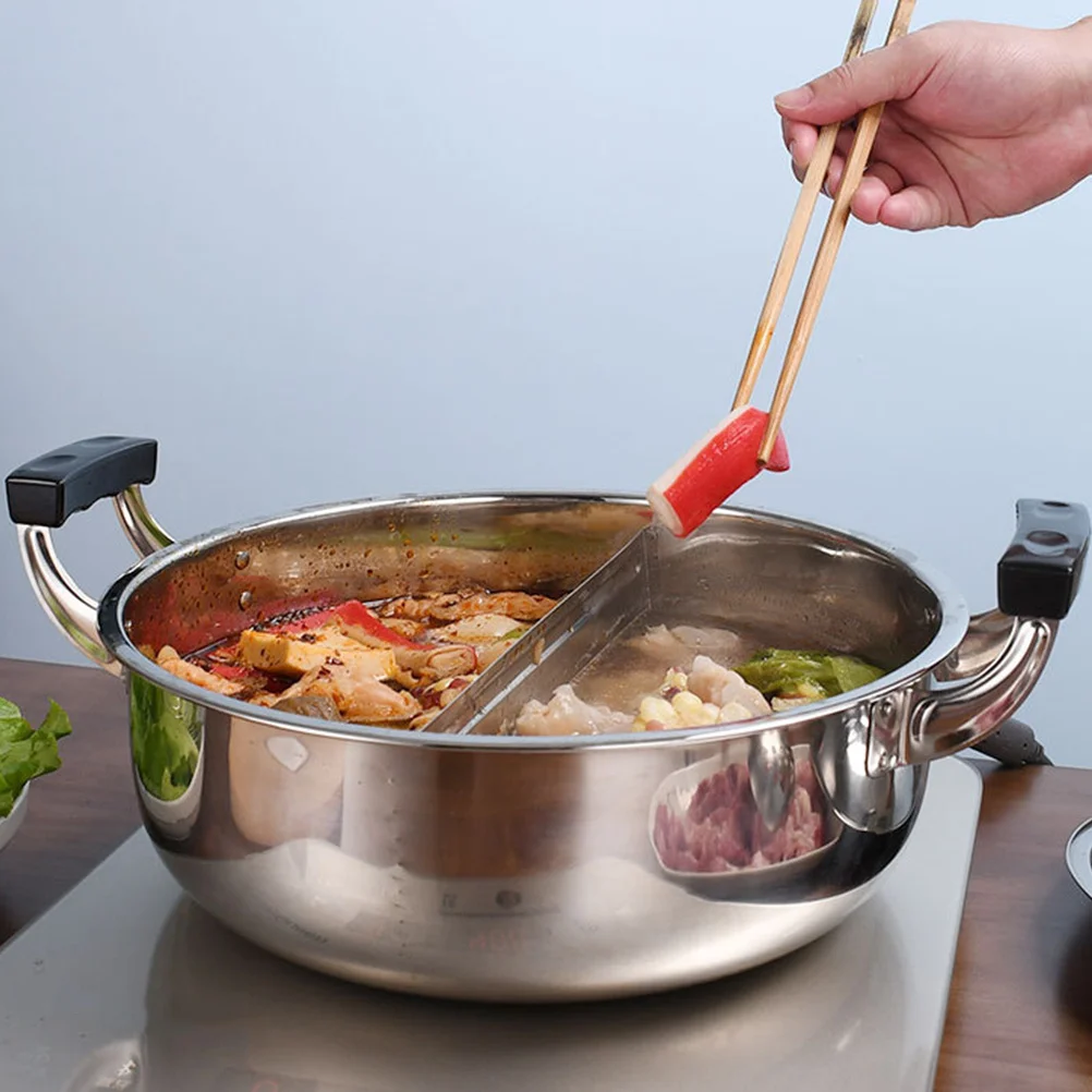 

Divided Hot Pot Stainless Steel Two-Flavor Large Capacity Rust-Proof Non-Deform Cookware Smooth Handle Easy Clean Kitchen
