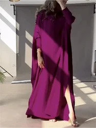 Bonboho Women's Rose Red Loose Dress Diagonal Collar Batwing Sleeves H-line Maxi Dress 2024 Autumn New Elegant  Party Dresses