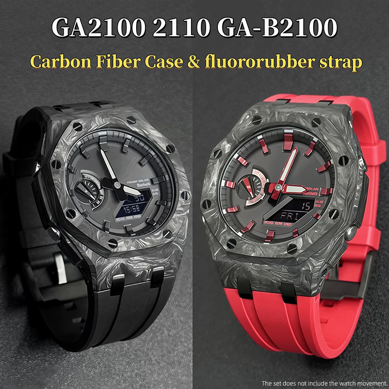 GA2100 Carbon Fiber Case & Fluororubber Strap Mod kit For Casioak GA-2100/2110/B2100 Ultra-lightweight Bezel FKM band Accessorie