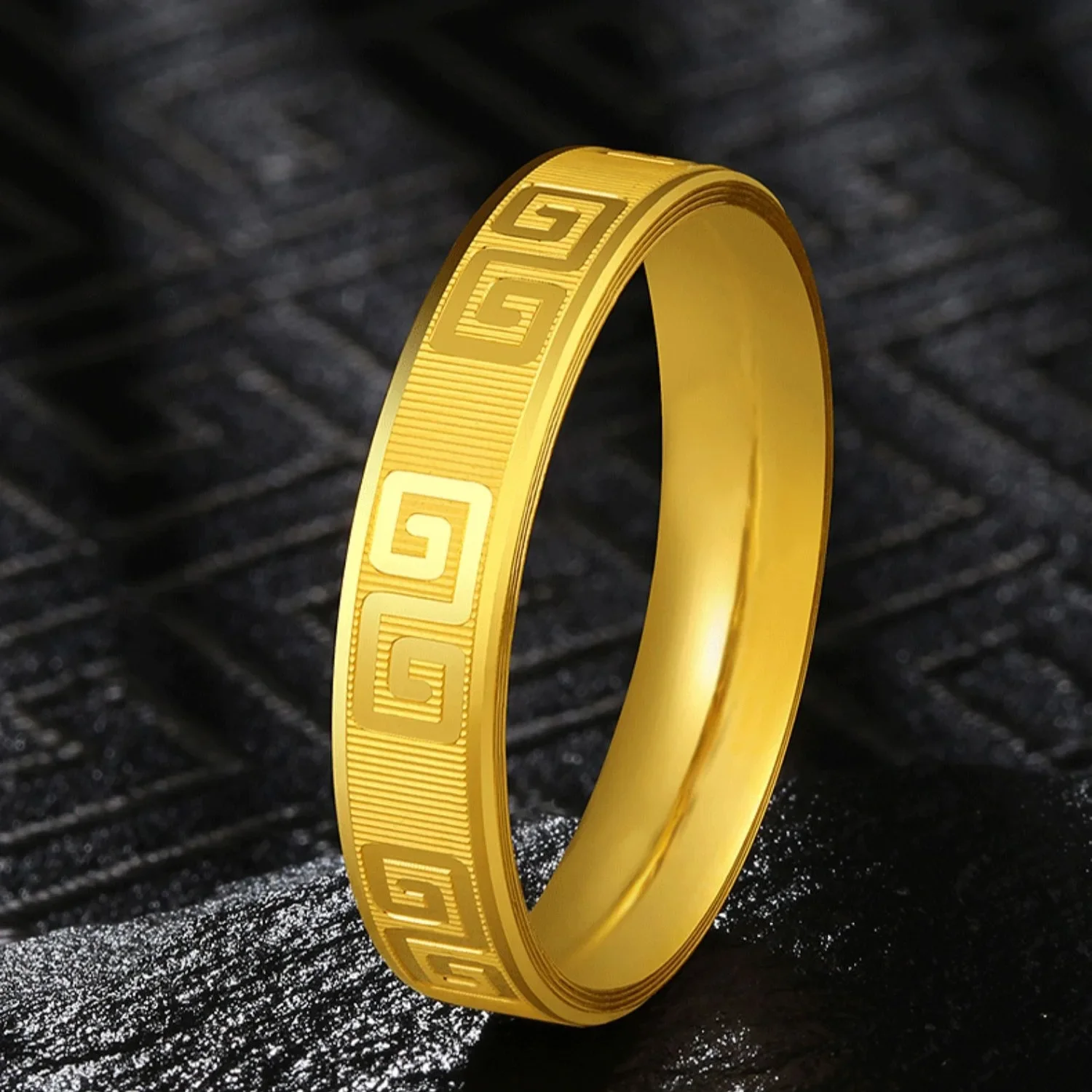 Boutique AU999 real gold 24k gold ring female ring Chinese style retro couple ring holiday gift metal seal