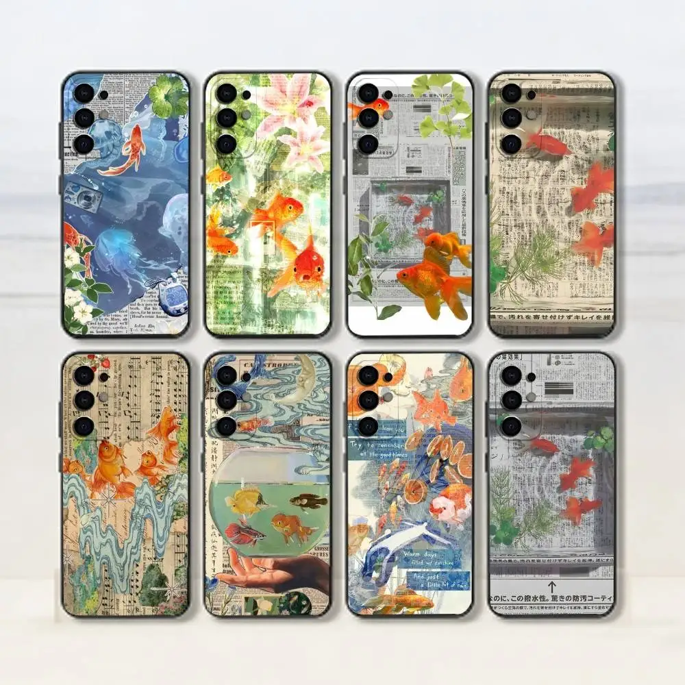 

Newspaper Goldfish Phone Case For Samsung S25,S24,S21,S22,S23,S30,Ultra,S20,Plus,Fe,Soft Silicone Black Cover