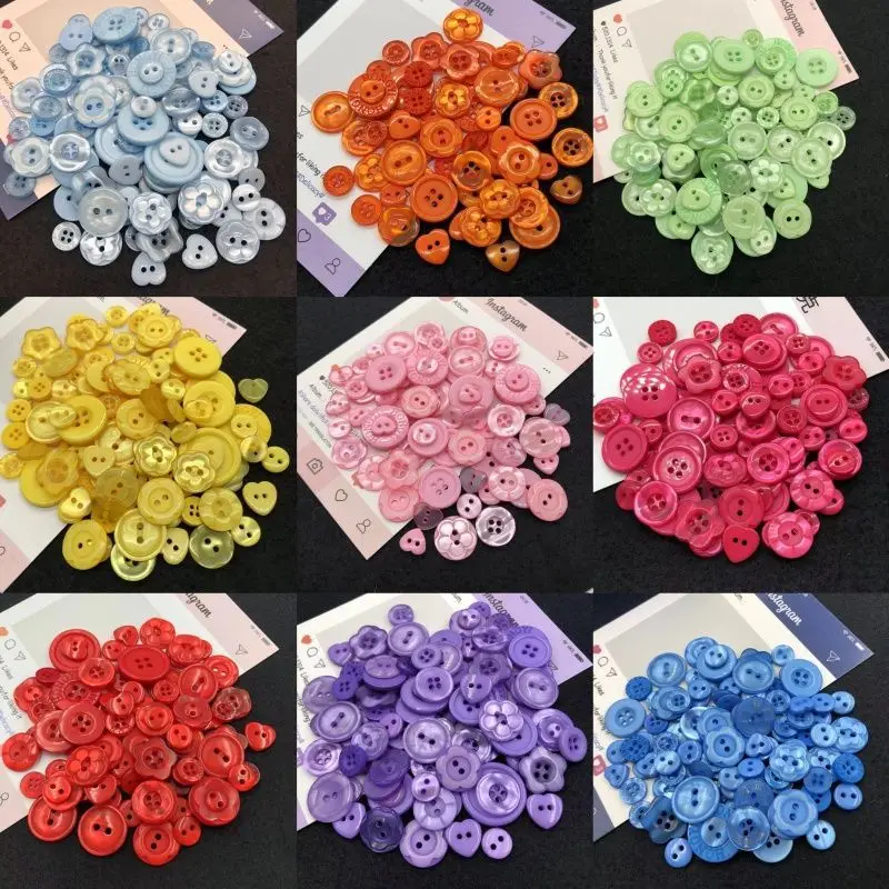 High Value Mixed Color Buttons, 50pcs Handmade Color Resin Material DIY Apparel Sewing Supplies Buttons Mixed Accessories