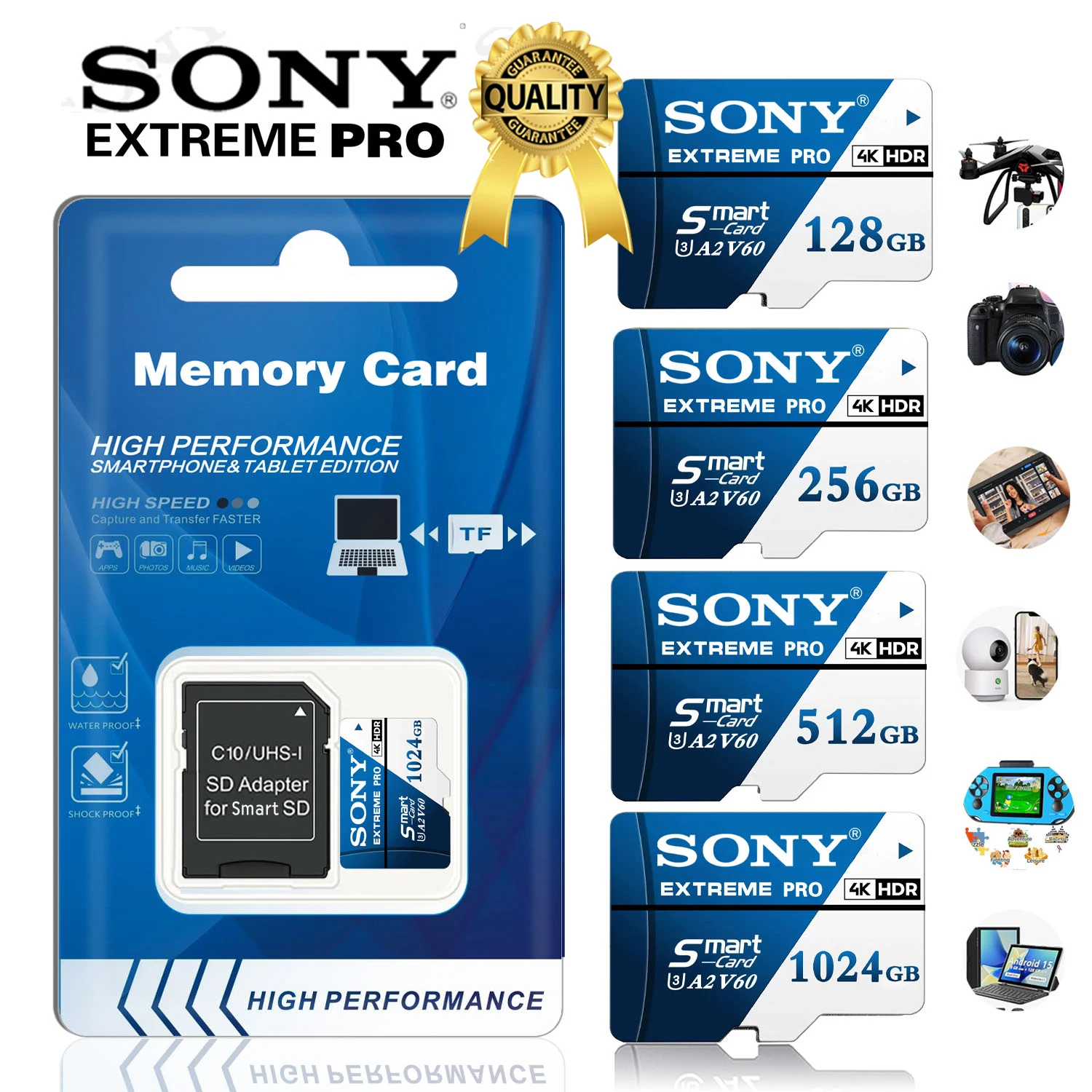 SONY Extreme Speed Micro Flash SD Card SD Memory Card 128GB 256GB 512GB 1TB TF SD Cards For Xiaomi CellPhone Camera Table PC
