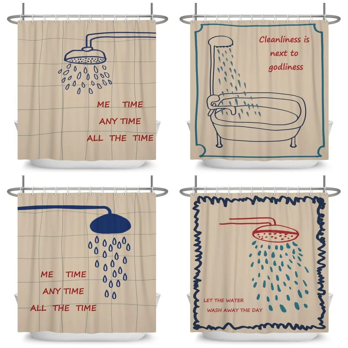 

Funny Quote Shower Curtain Minimalist Line Art Shower Print Waterproof Bath Curtain For Bathroom Decor Polyester With 12 Hooks