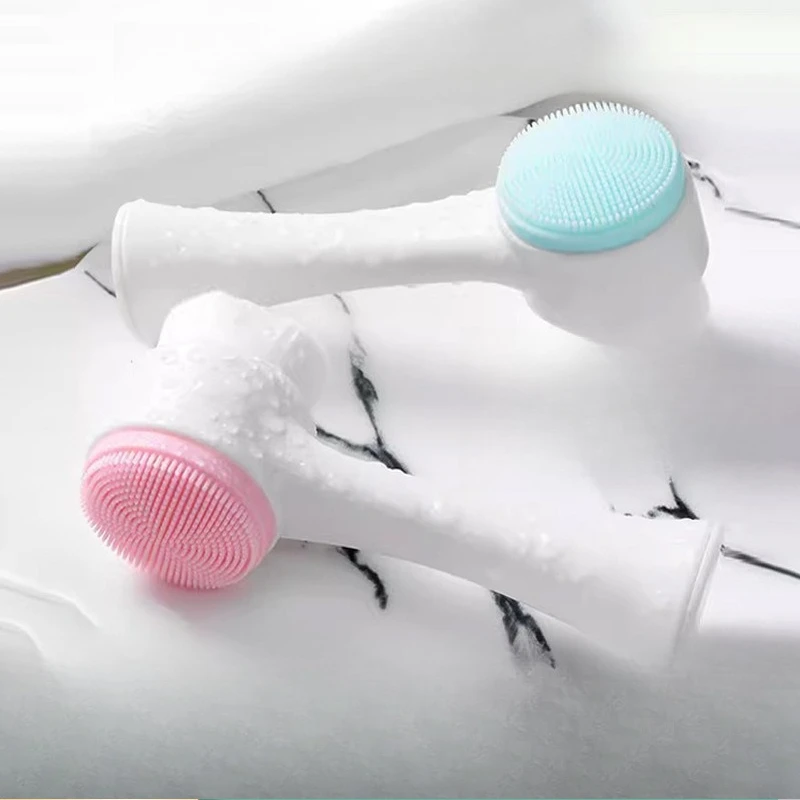 Double Sided Facial Cleansing Brush Silicone Soft Bristles Blackhead Remover Pore Cleaner Exfoliating Massager Waterproof Tool