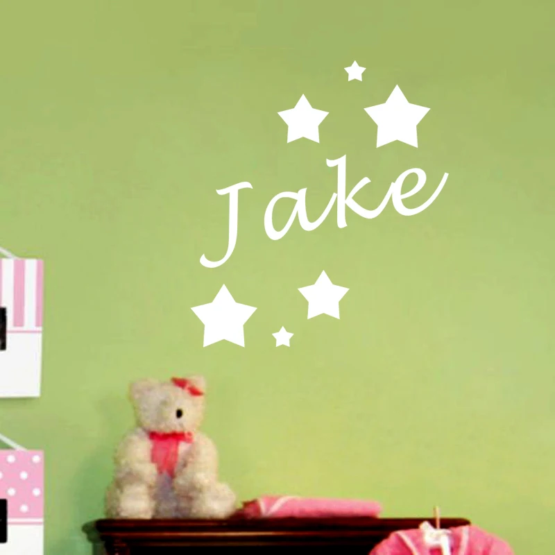 Personalized Name and Stars Wall Decal, Custom Vinyl Wall Art for Boys Room & Kids Bedroom, Removable Space Theme Home Decor Sti