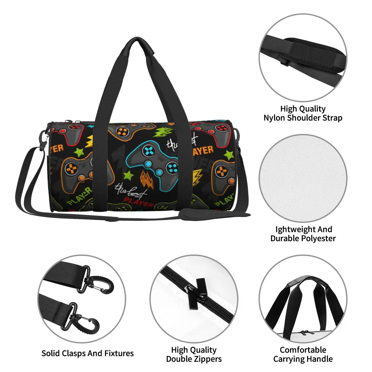 Abstract Colorful Joystick Sport Bags Game Cool with Shoes Gym Bag Outdoor Men Printed Handbag Luggage Funny Fitness Bag