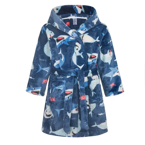 Autumn Winter Kids Cartoon Hooded Soft Flannel Bathrobe Baby Bath Robes Boys Girls Casual Warm Pajamas Long Sleeve Towel Robe