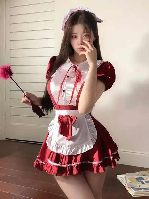 Vestido de uniforme Sexy de sirvienta, vestido de batalla con fecha de estilo puro deseo, bonito vestido con delantal con lazo de manga corta y pecho pequeño, tutú encantador