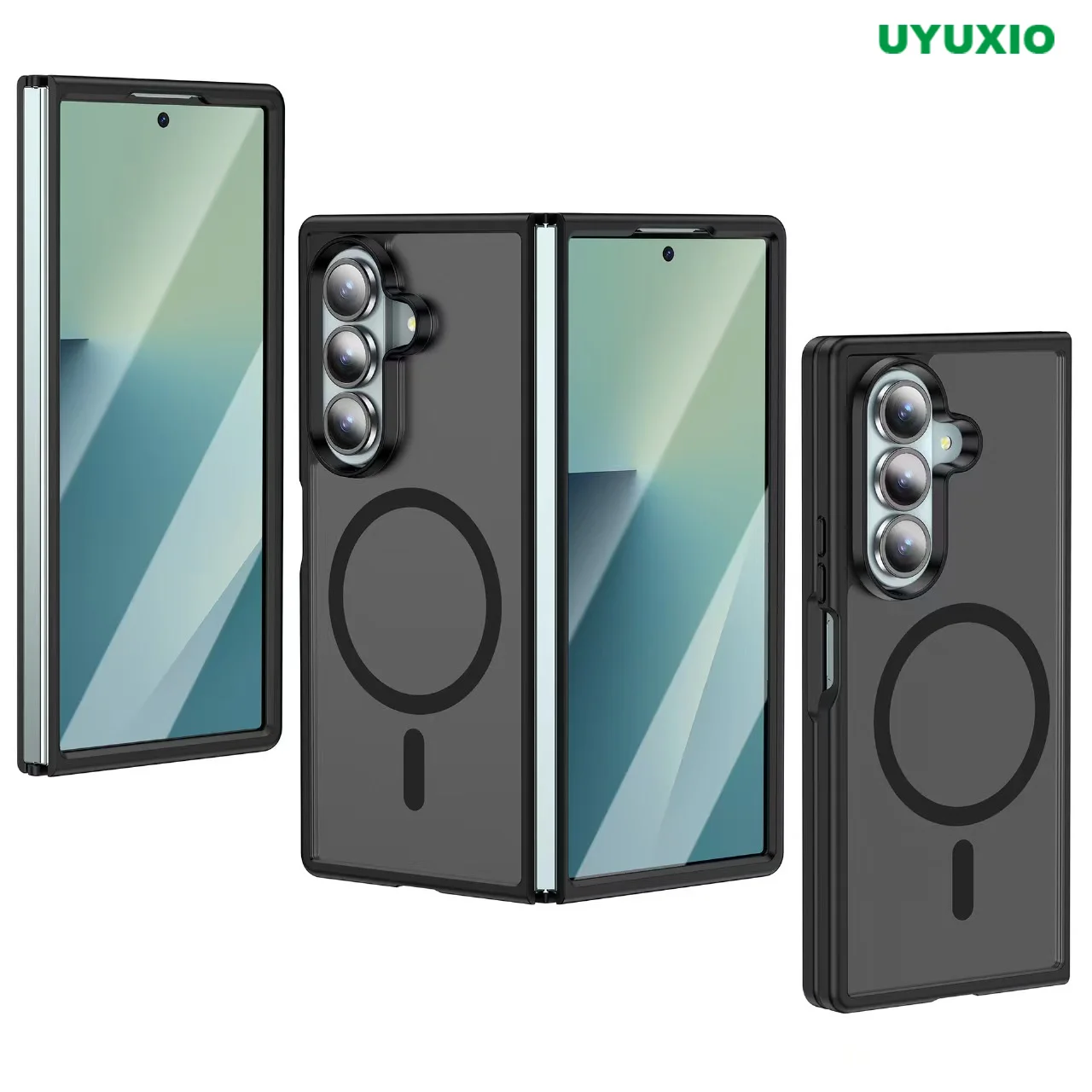 UYUXIO Vollständige magnetische Handyhülle für Samsung Galaxy Z Fold 7, Handyhüllen, durchscheinende kabellose Ladeabdeckung mit Magnet