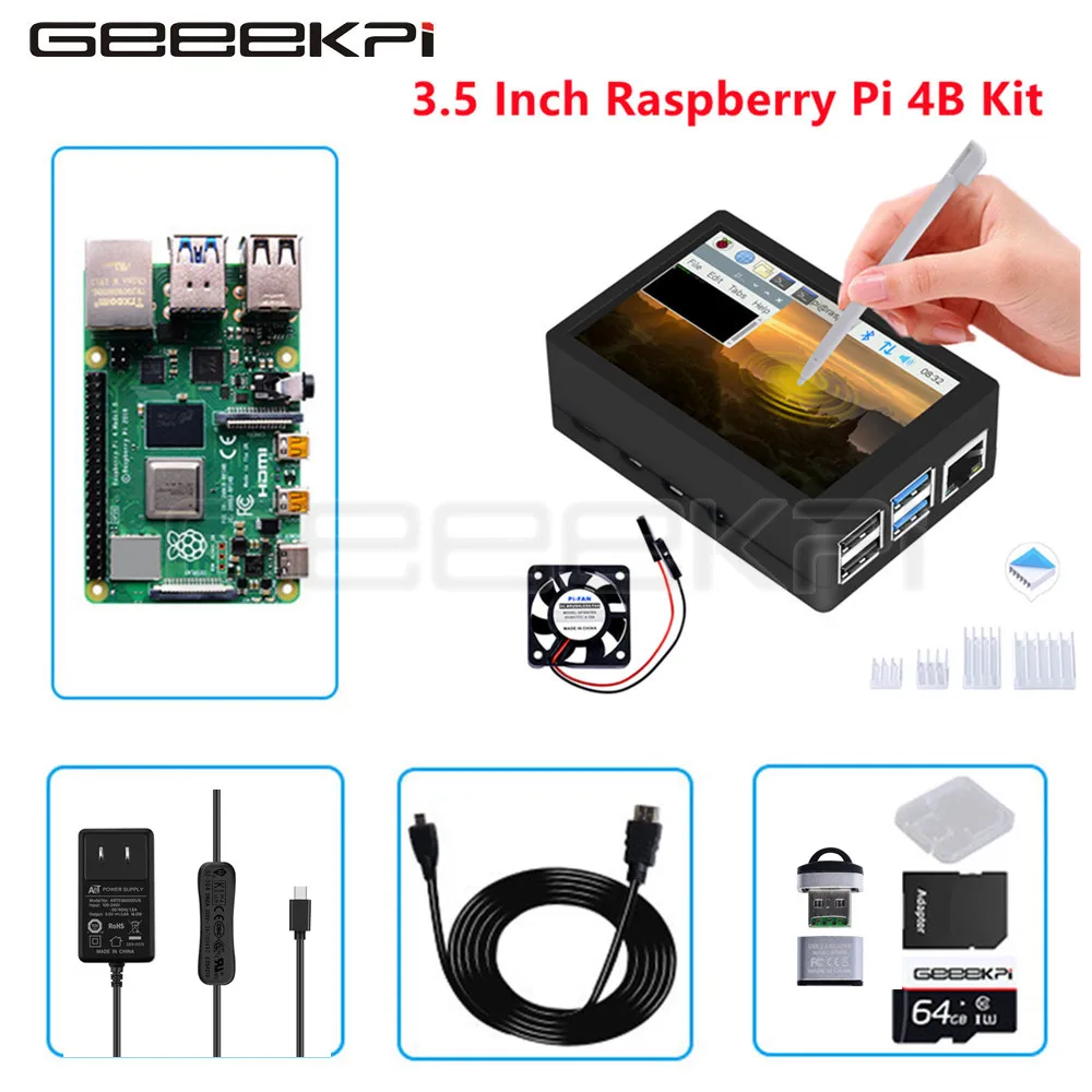 Geeeki Pi Raspberry Pi 4B 2GB/4GB/8GB 3.5 Inch Touch Screen Kit TFT LCD 50FPS 125MHz Display with ABS Case Cooling Fan Heatsinks